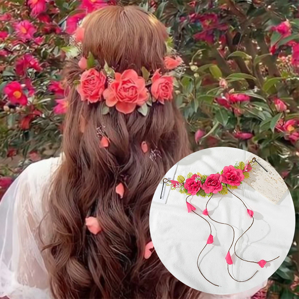 Long Desogn Flower Rattan Wreath Hairpin Girls Wedding Styling Photo Hair Clip Clamps Hair Accessories Retro Fashion Hairpin