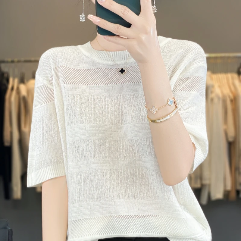 

Thin New Hollow Round Neck Pullover Knit Sweater for Reducing Age Casual Top Camisole Women's Summer Vest Small Shirt