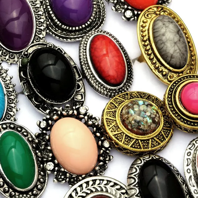 Wholesale 5Pcs/Lot Gothic Vintage Mixed Styles Colorful Big Stone Rings For Women Fashion Finger Ring Jewelry Accessories