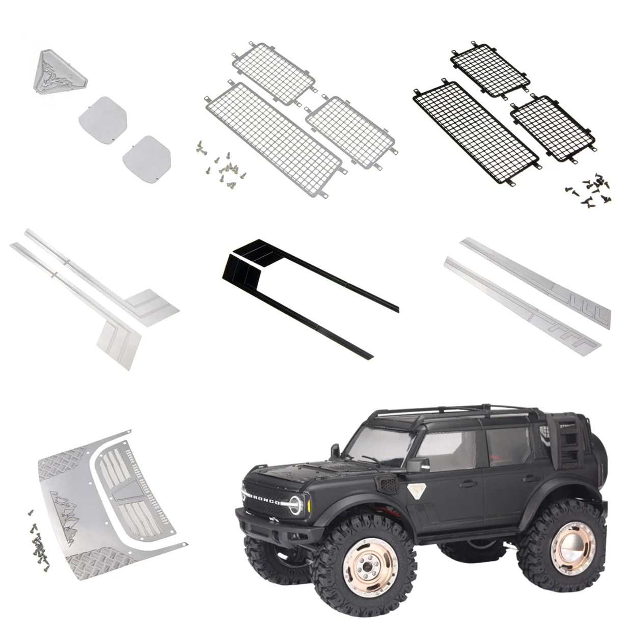 TRX4M Bronco Decorations DIY Accessaries Rearview Mirror Window Mesh Anti-skid Plate Scratch Plate 1/18 RC Car Upgrade Parts