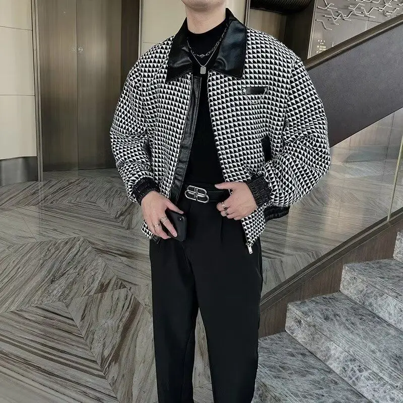 

Preppy Plaid ort Jaet for Men Autumn Winter Casual Sli Hairdrer Cool ort Versatile Polyester Fiber Outerwear