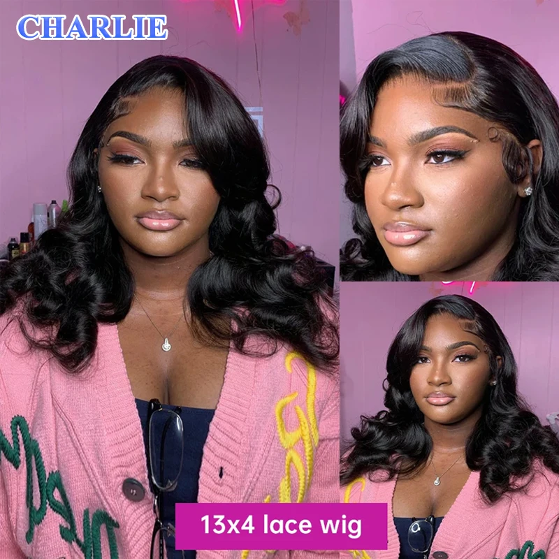 

13x4 Short Body Wave Lace Front Bob Synthetic Hair Wig 13x4 Transparent Lace Frontal Wig Pre Plucked Glueless Closure Wig Daily