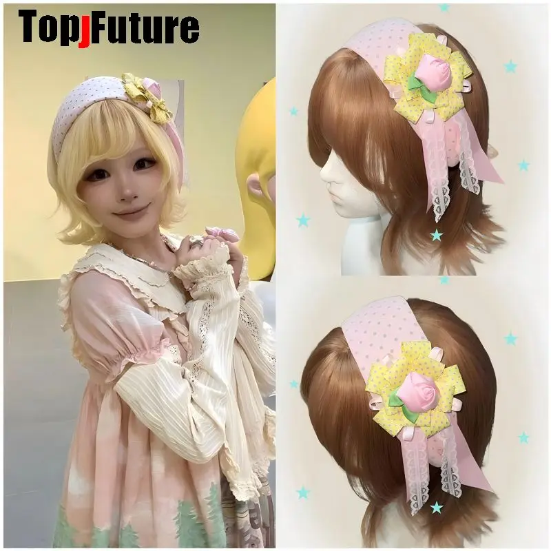 Y2K Original Handmade Nostalgic Dreamcore Wide Ribbon Brooch Lolita Harajuku Kawaii Cute Headband Women Hair Accessories