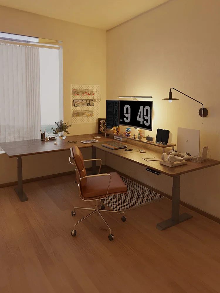 

Three-motor L-shaped movable table frame, e-sports table corner custom standing solid wood electric lifting table, table leg cor