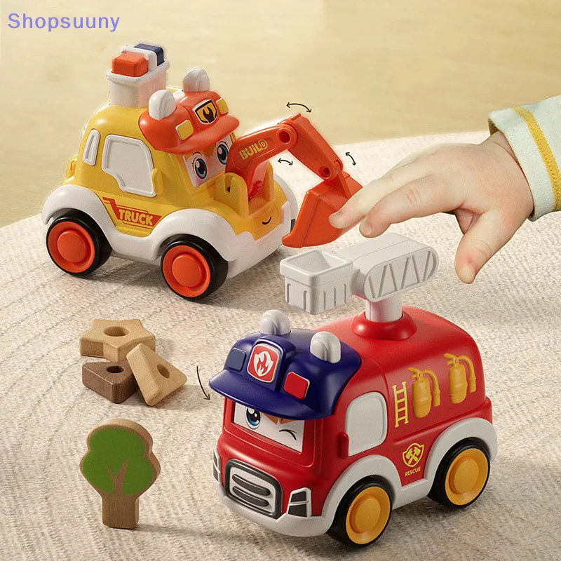 [SU]Toddler Press And Go Vehicle Cartoon Baby Mini Ambulance Police Car Fire Truck Excavator Model Gift For Kids Toys[SU]