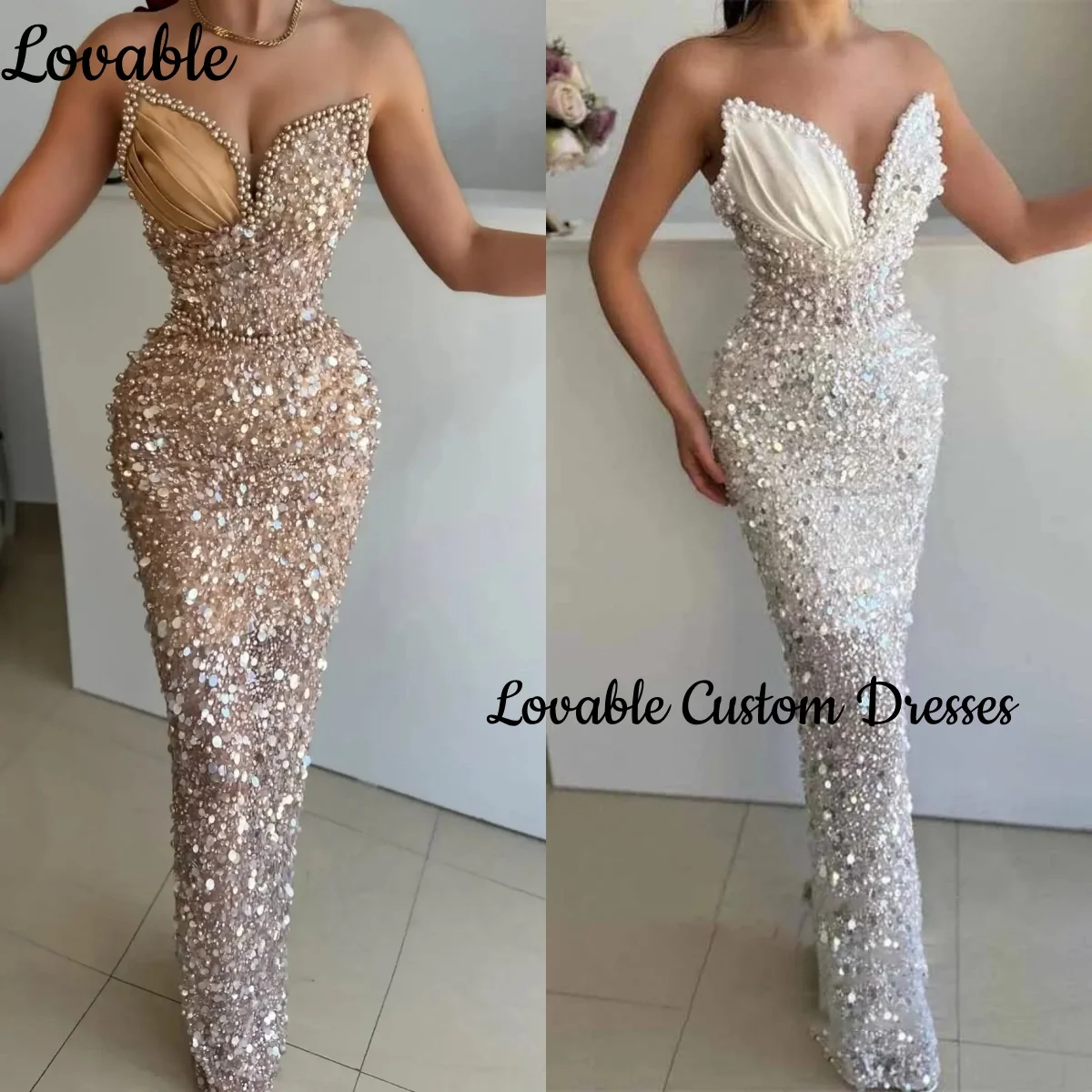 

Ball-Gown Sheath Customize Sweetheart Luxury Floor-Length Dubai Luxury Evening Dress Beadings Sleeveless Zipper Up فستان حفلات ا