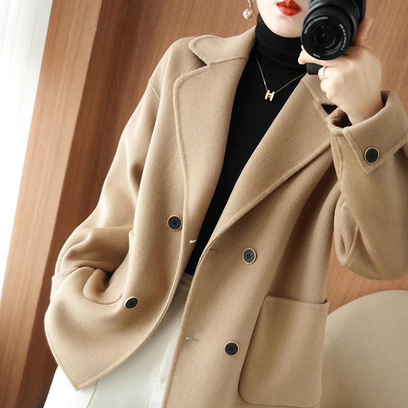 

Ladies' 100% cashmere thick double-sided coat, classic multifunctional and fashionable, suitable for business and leisure