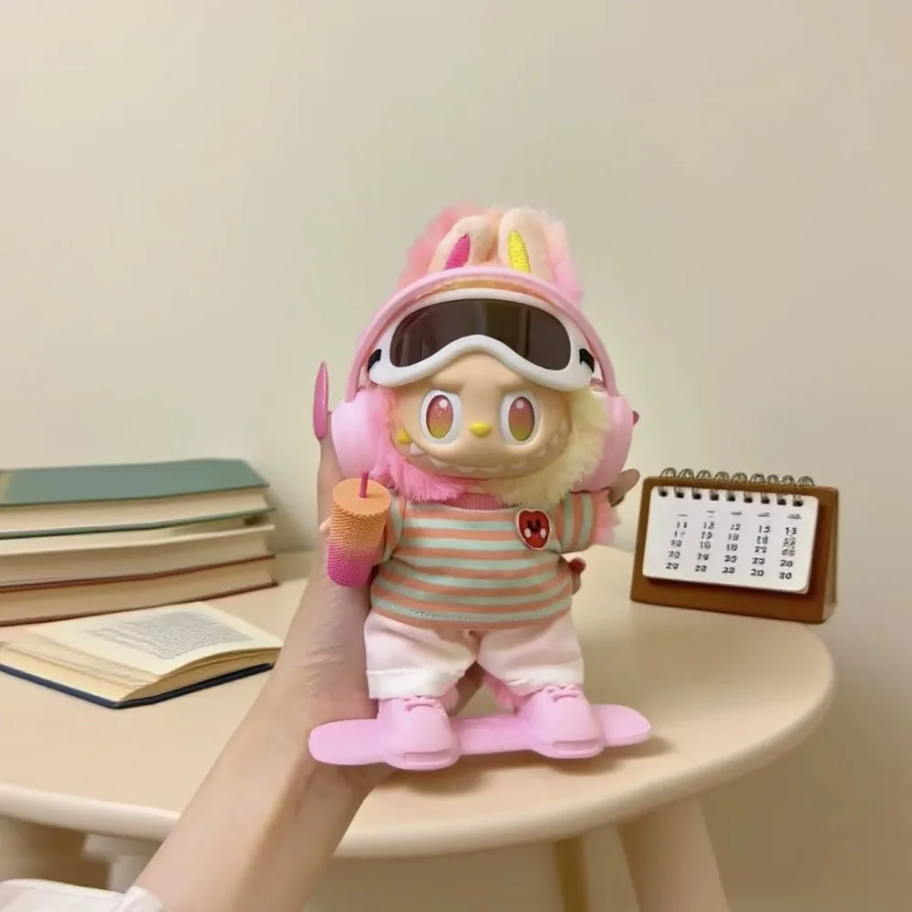 

Vintage Trench Coat Skateboard Ski Board for labubu 3.0 Doll Ski clothing set for Ropa 17cmLabubu Dolls Clothing Accessories