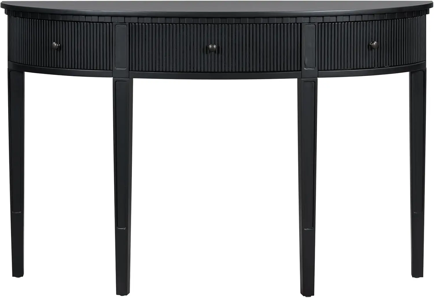Modern Half-Moon Sofa Console Table with 3 Storage Drawers, Wooden Entryway Hallway Foyer Table