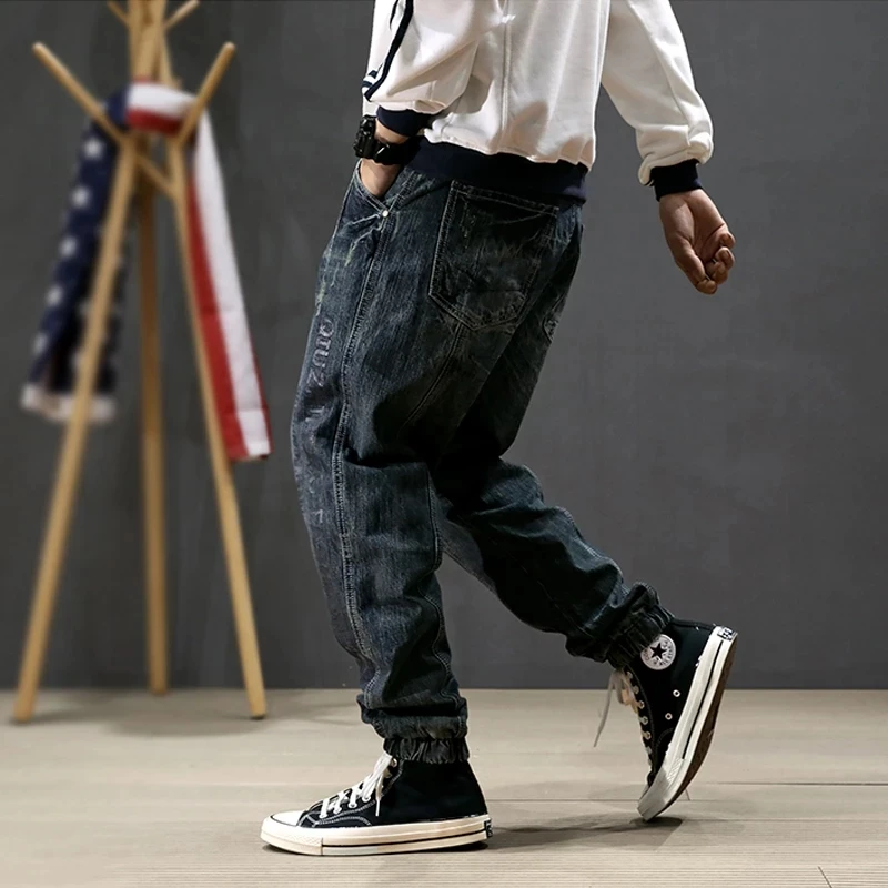 y2k Fashion Men Jeans Retro Washed Blue Loose Fit Big Pocket Denim Cargo Pants Men Spliced Designer Hip Hop Vintage Joggers