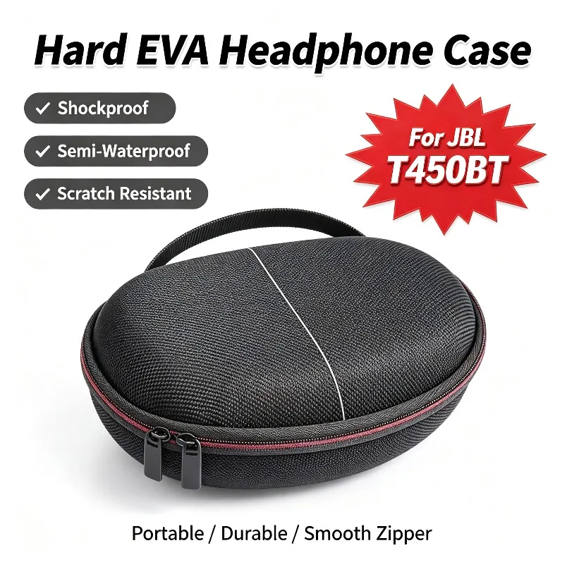 Hard Shell Case for JBL T450BT EVA Headphone Bag Semi-Waterproof Storage Box Velveteen Lining Zipper Cover Black