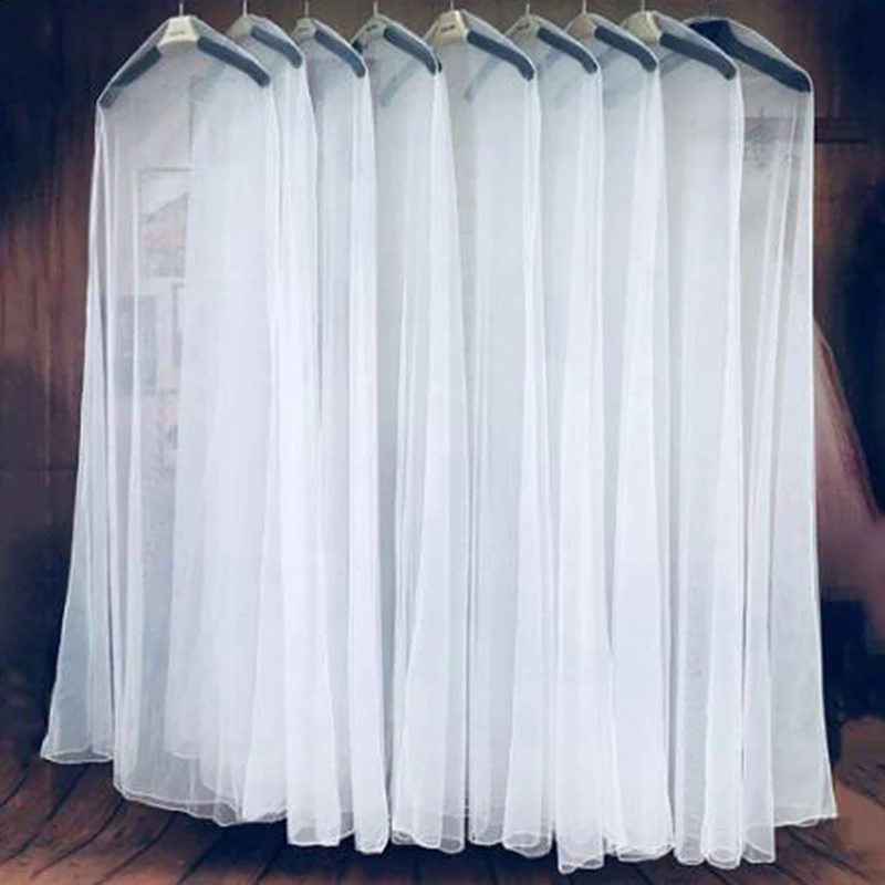 

1 шт. Прозрачный мягкий тюлевый чехол-пыльник длиной 160/180/200 см для домашней одежды и свадебных платьев, белый, из сетчатой ткани