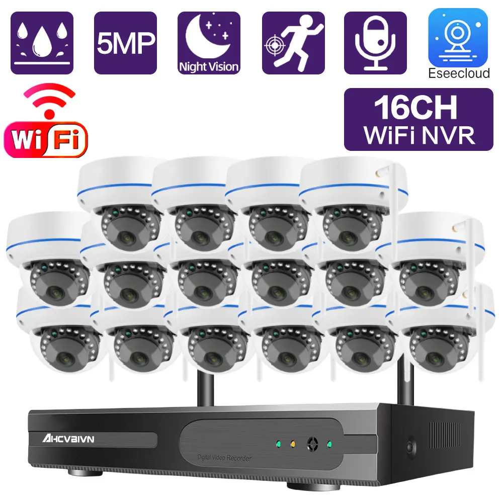 

16 Channle Wifi IP Dome Security Camera kit 5MP 8CH Wireless NVR Set Outdoor Wateproof CCTV Video Surveillance System Kit 16CH