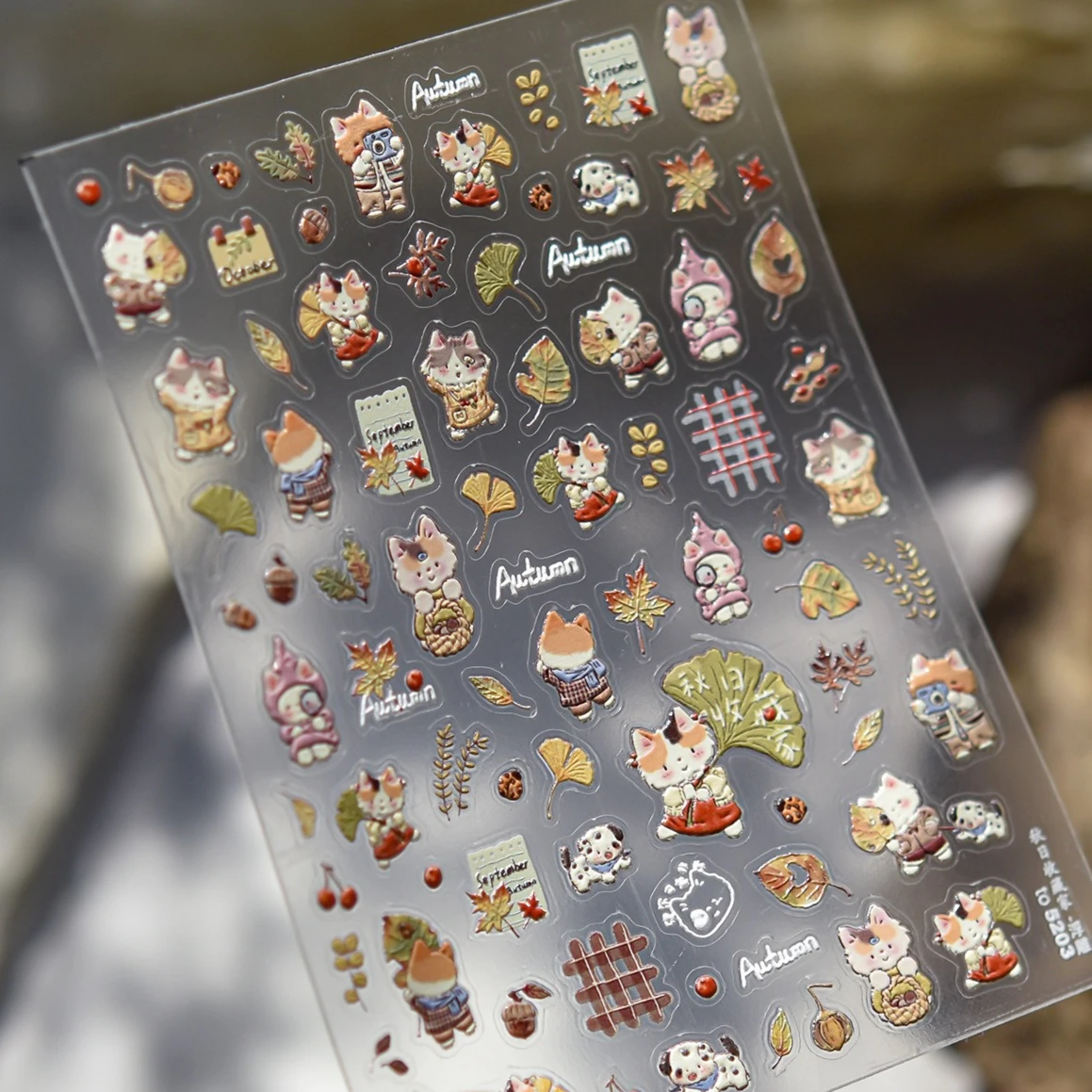 สติกเกอร์ตกแต่งเล็บลายใบแปะก๊วยใบเมเปิ้ลหน่อไม้สนน่ารักแมวน้อยเต่าทองผลเชอร์รี่ฤดูใบไม้ร่วงสุนัขลายใบไม้ร่วงสำหรับทำเล็บ