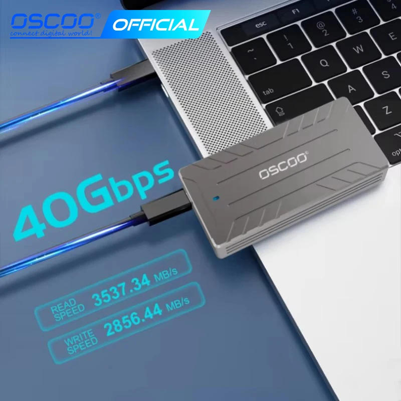 Imagem -02 - Oscoo 40gbps Usb4 M.2 Ssd Gabinete 4tb com Ventilador de Refrigeração Pcie4.0 Nvme Gabinete Alumínio Compatível Thunderbolt para Macbook