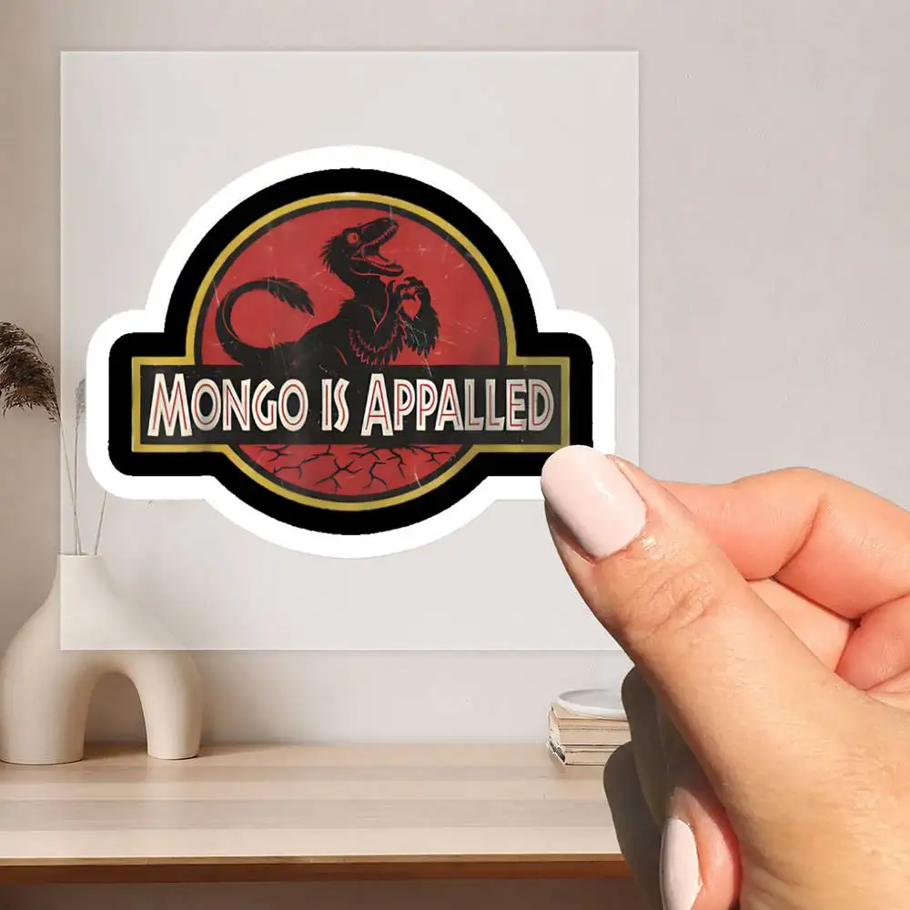 Mongo is Appalled Vintage Riding Dinosaur Waterproof stickers for decorating car windows motorcycles and computers.