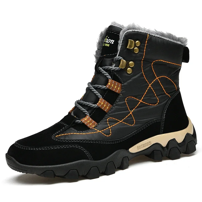 Botines impermeables de felpa para hombre, botas de nieve cálidas de talla grande, al aire libre para trabajo, botas de moto informales a la moda, novedad de invierno