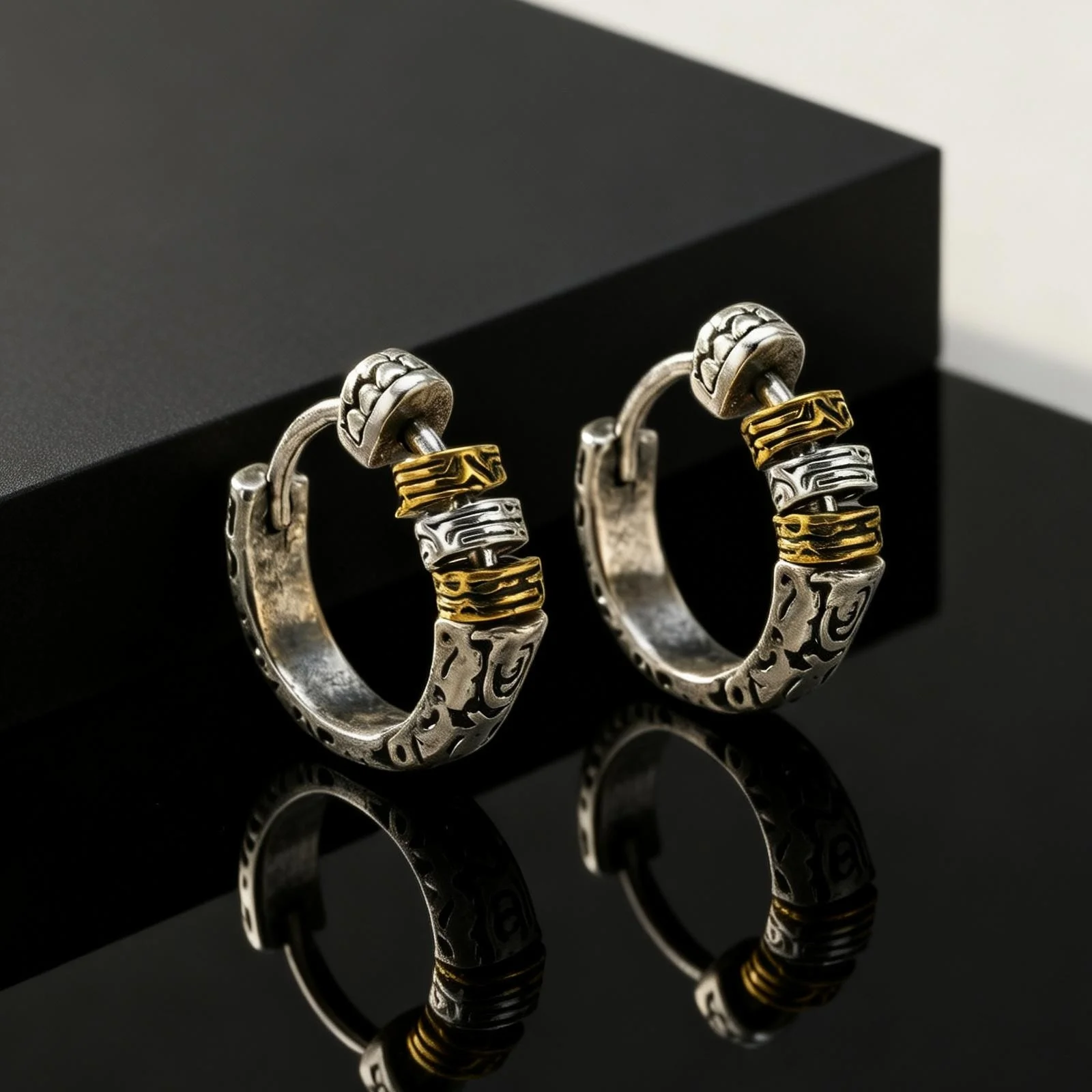 

Creative Unique Design Textured Metal Chunky Hoop Earrings for Men Fashion Hiphop Party Piercing Jewelry Gifts