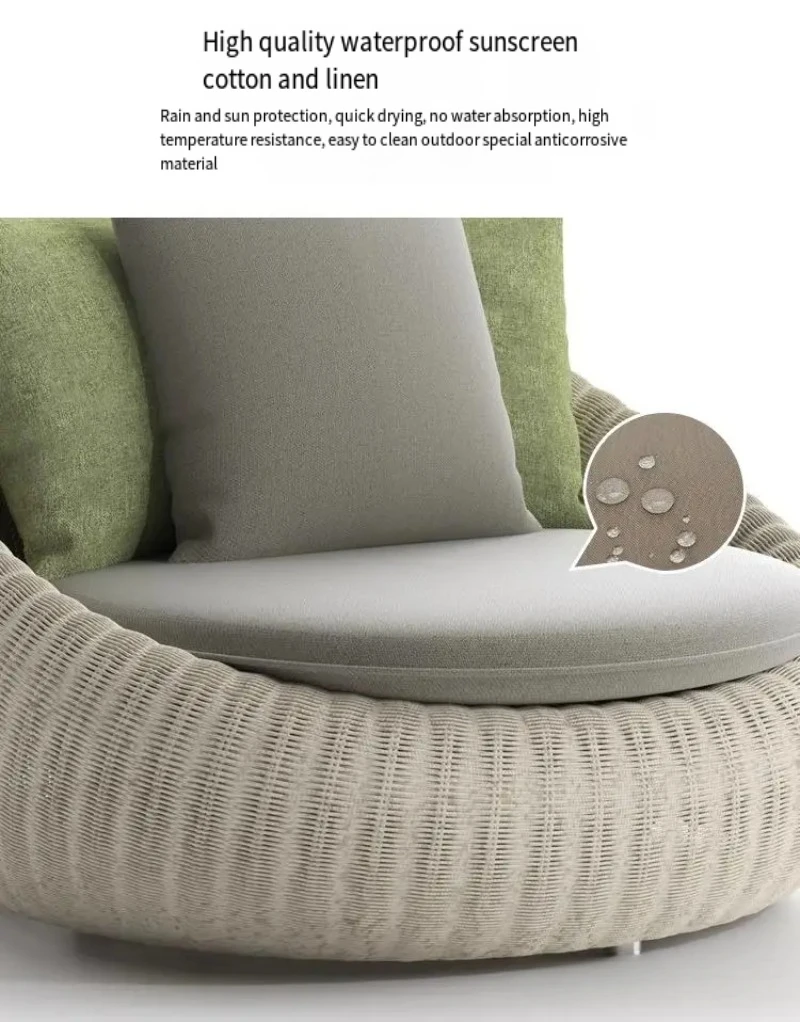 Nordic Outdoor Sofa rattanowa Balkon ogrodowy Wypoczynek Wewnątrz i na zewnątrz Willa Tkane krzesło Stolik kawowy Wodoodporne meble