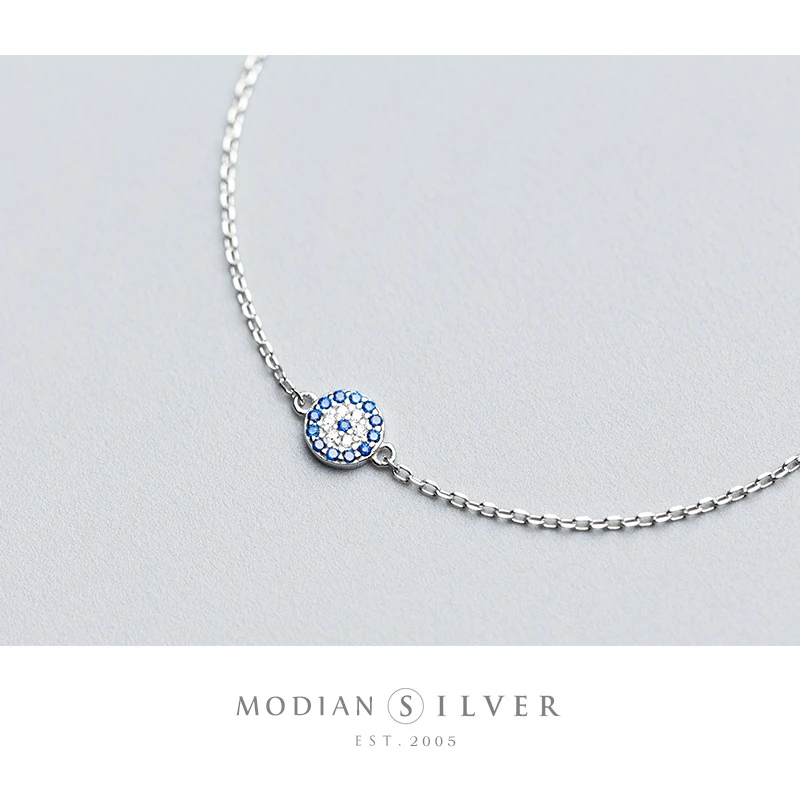 Modian Round Eyes Chain Bracelet 100% Real 925 Sterling Silver Blue Crystal Link Bracelets for Women Fashion Accessory for Girl