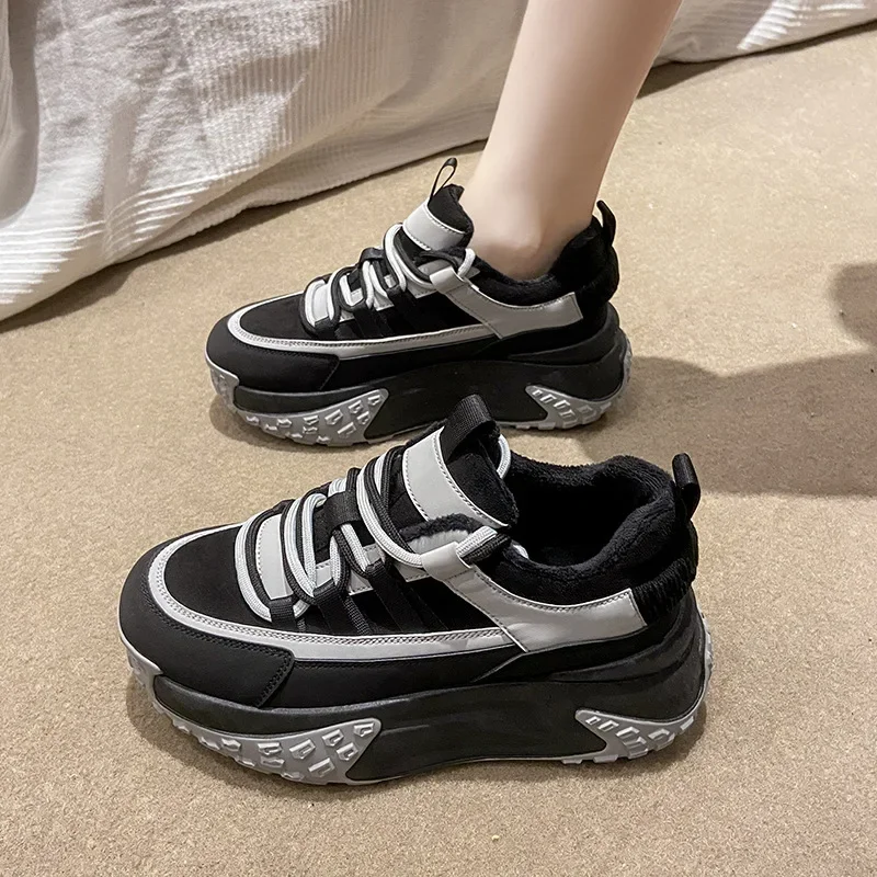 Woman Fashion Vulcanize Shoes Warm High Top Sneakers 2023 Autumn Platform Sneakers Mesh Ladies Footwear Casual Ladies Footwear