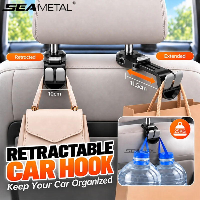 SEAMETAL Car Backseat Hook Foldable Auto Headrest Hanger Double ABS Stable Storage Bag Heavy Goods Vehicle Interior Accessories