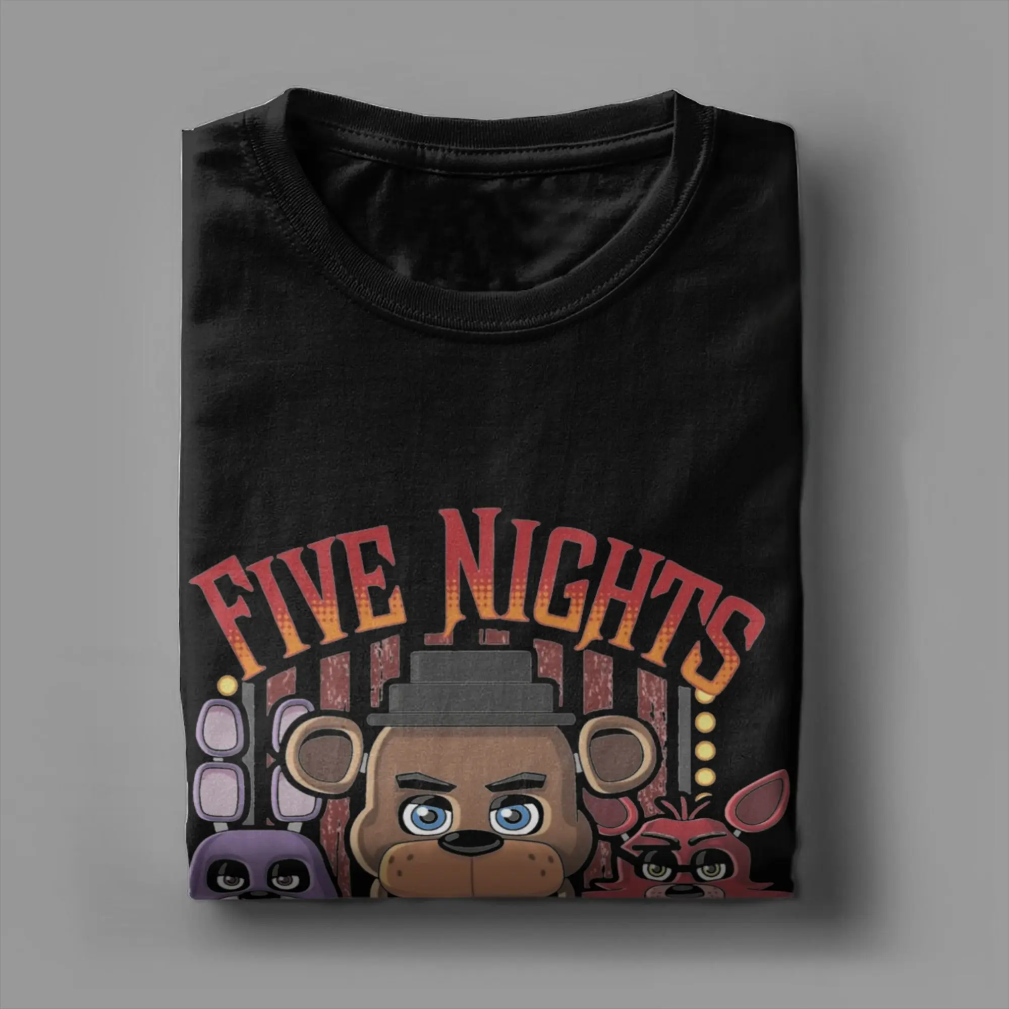 تي شيرت رجالي من القطن الأسود مع طباعة شخصيات لعبة فريدي بوني ملابس الشارع الرسمية