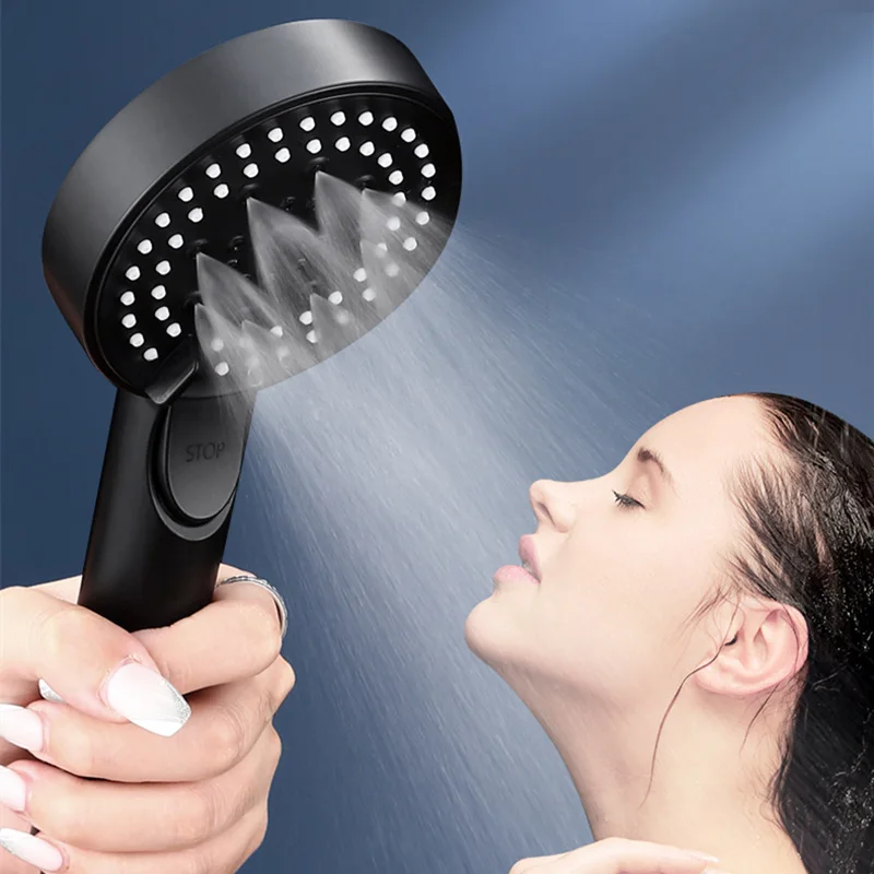 High Pressure Shower Head Water Saving Black 5 Mode Adjustable Shower One-key Stop Water Massage Eco Shower Bathroom Accessories