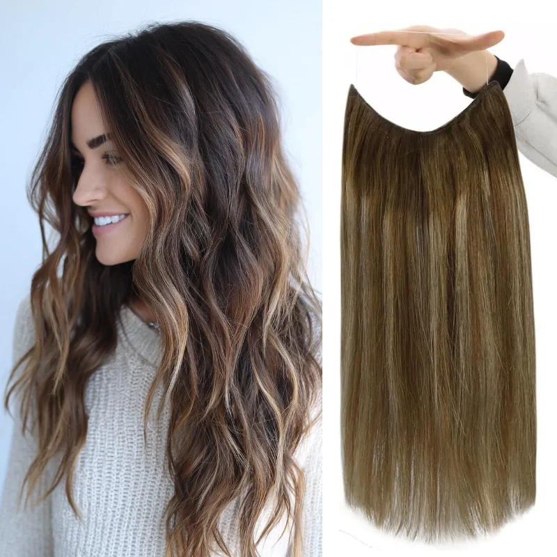 Clip In Human Hair Fish Line Extensions 14inch Single Piece Hair Weft Ready Stock Wholesale Color #613 #8 P18-613