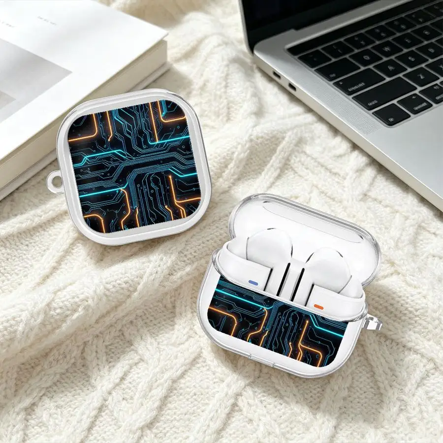 Neon Circuit Art Case For Samsung Galaxy Buds 3 FE 3Pro Live 2Pro 2 4Pro 4 Pro Clear Earphone Cases Cover With Hook