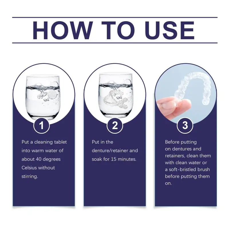 Denture Cleansing Tablets Oral Hygiene Care - Whitening Tooth Plaque Removal Retainer Cleaner Reduces Odor for Fresh Breath view 4