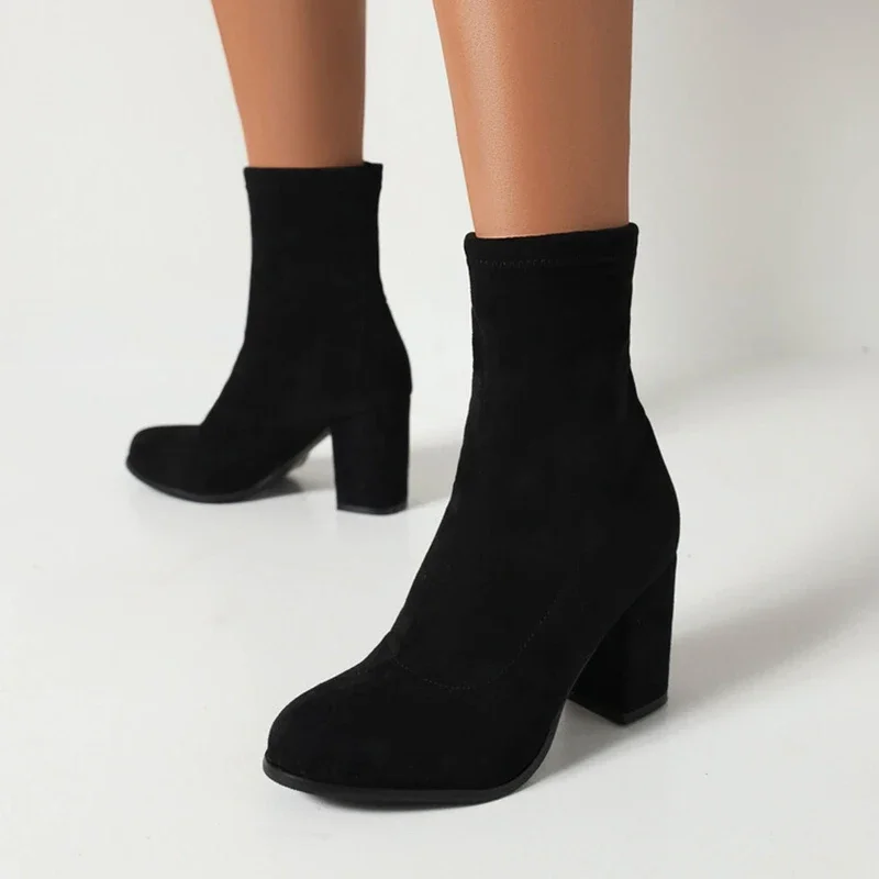 BLXQPYT بوتاس دي موهير حذاء من الجلد النساء الخريف الشتاء مطاطا الجوارب القصيرة الأحذية سميكة عالية الكعب الأحذية القوطية C22-77 #6