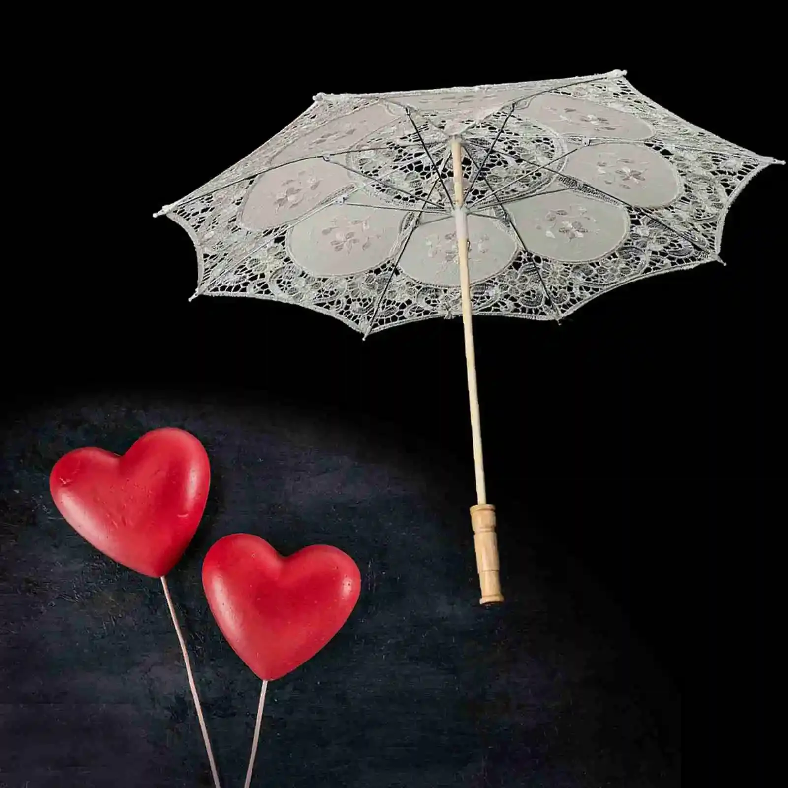 

Handmade Lace Flower Embroidery Umbrella Wedding Bride Decorative Parasol Stage Performance Photography Props