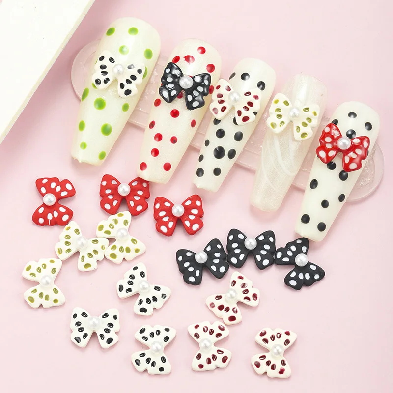 

10Pcs/Lot New Japanese Net Red Nail Art Pearl Wave Dot Bow Beautiful Girl Texture Wild Alloy Nail Decorations