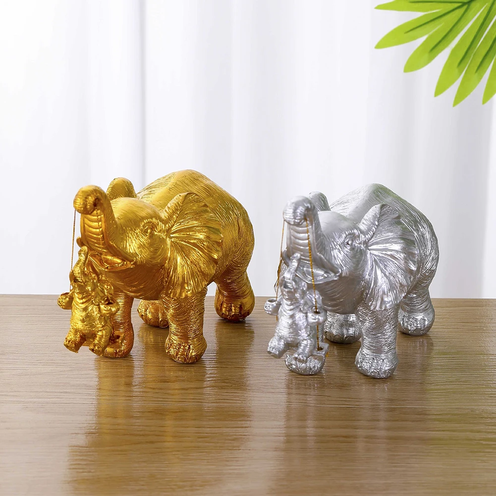 Gold Silver Animal Elephant Sculpture Brings Good Luck Lucky Elephants Ornament Swing Elephant Decor for Home Living Room Decor