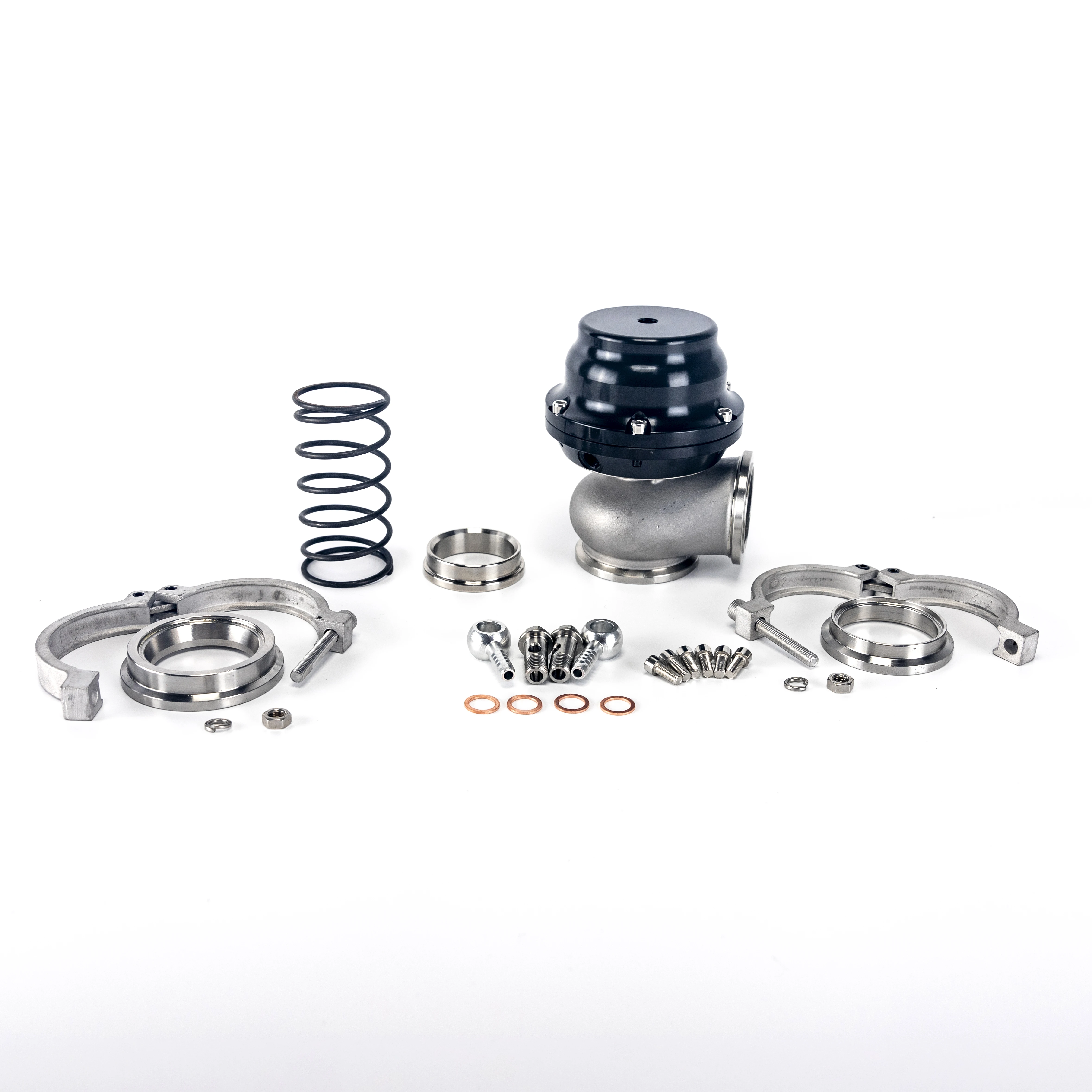 UNIVERSAL 44mm V-Band +SPRING + BOLTS+CLAMPS BLACK EXTERNAL TURBO WASTEGATE