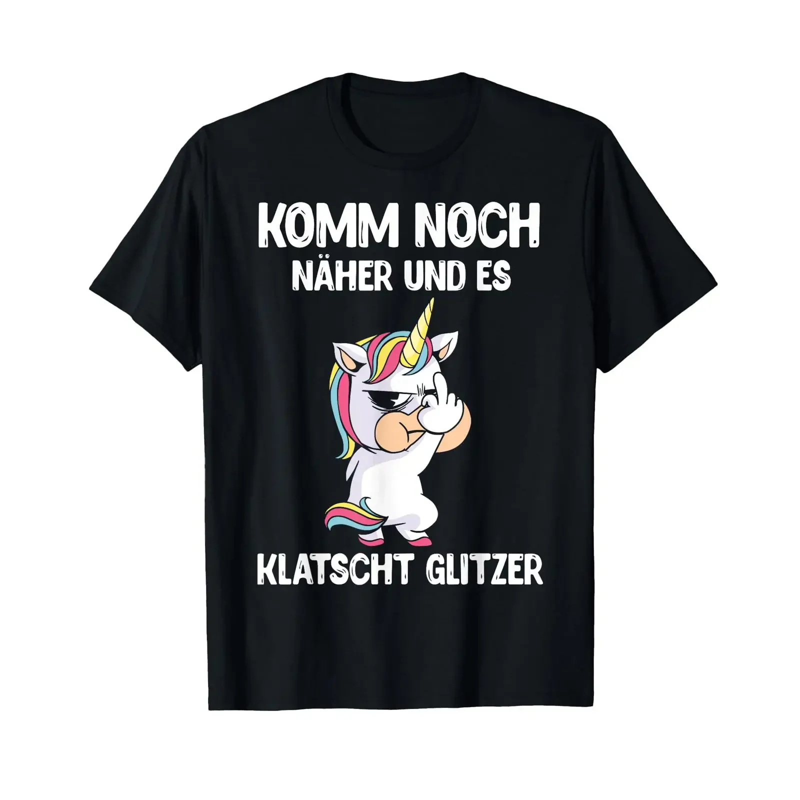 Come Closer It Slaps Glitter Middle Finger Unicorn T Shirt vintage Washed Slightly Top For Everyday Wear homme graphic