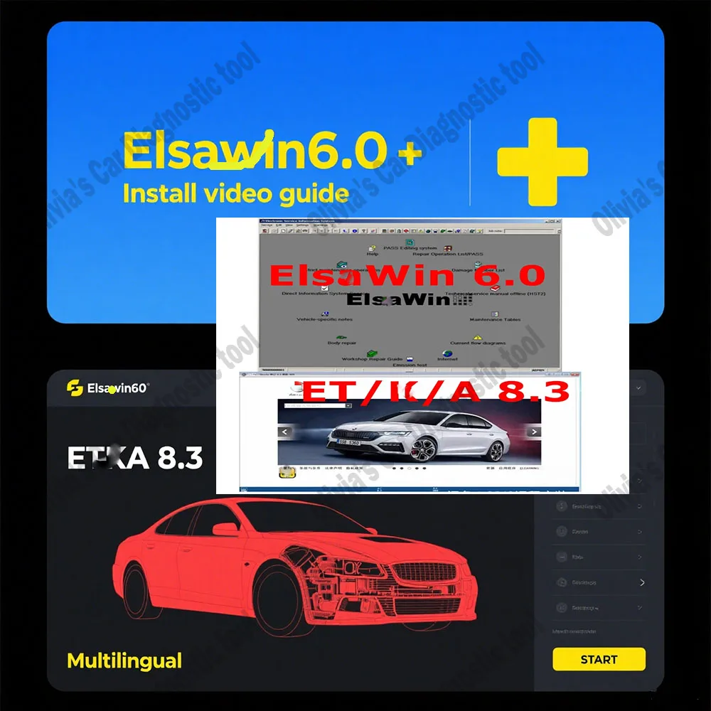 ماسح ضوئي Etka 8.3 & ELSAWIN 6.0 obd2 مجموعة برامج الصيانة الجديدة كتالوج قطع غيار المركبات الإلكترونية، مناسب للنموذج الأوروبي