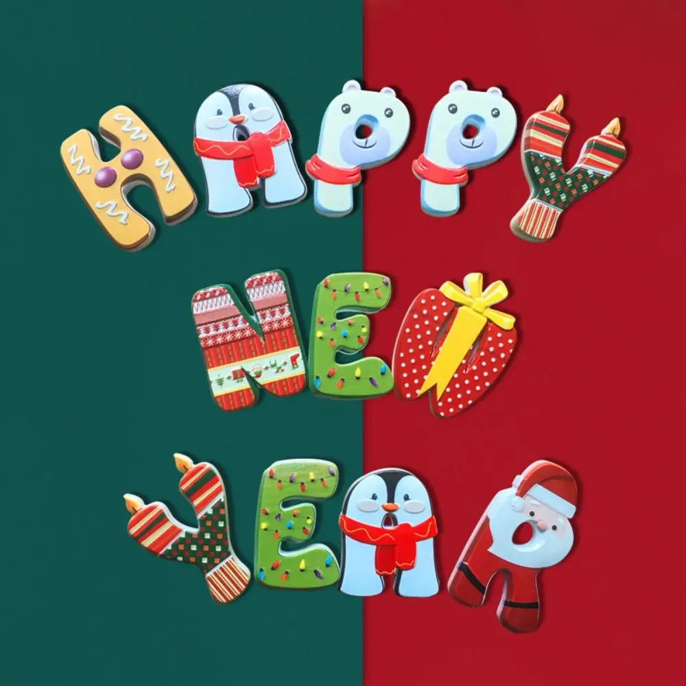 12/14/26Pcs Resin Art Christmas Alphabet Magnets Cute DIY Letter Magnetic Stickers Cartoon Christmas Fridge Magnets Living Room