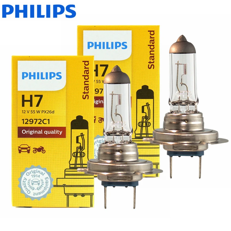 Philips Vision H7 12V 55W PX26d Standard Car Headlight Halogen Auto Lamp Original High Low Beam ECE Genuine 12972C1, 2x