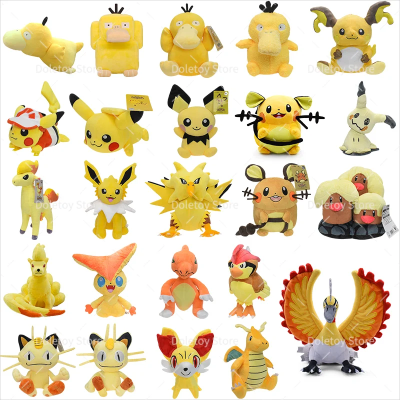 Peluche de Pokémon de 15-30cm, Pikachu, Psyduck, Jolteon, Ho-Oh brillante, Fennekin, Dedenne, juguetes de peluche de Anime para niños, regalo de cumpleaños y Navidad