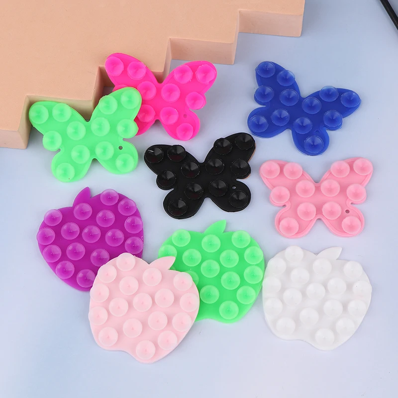 1Pc Butterfly Shaped Silicone Pad For Mobile Phone Fixture Suction Cup Backed Adhesive Silicone Fixed Sucker Pad