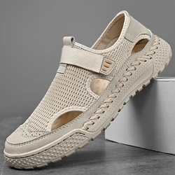 Classic Style Men's Summer New Handmade Mesh Breathable Sandals 2024 Fashionable Outdoor Men's Beige Comfortable Casual Shoes