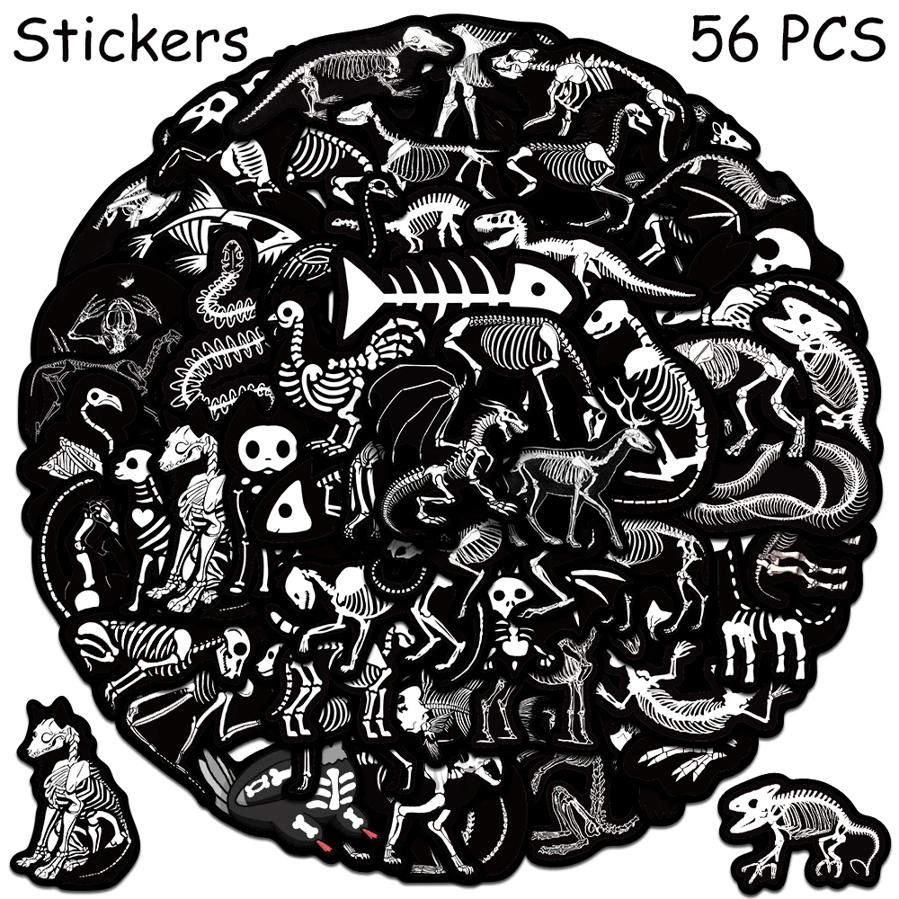 

56pcs Horrible Animals Skeleton Stickers Decals For Phone Suitcase Skateboard Refrigerator Helmet DIY Waterproof Stickers