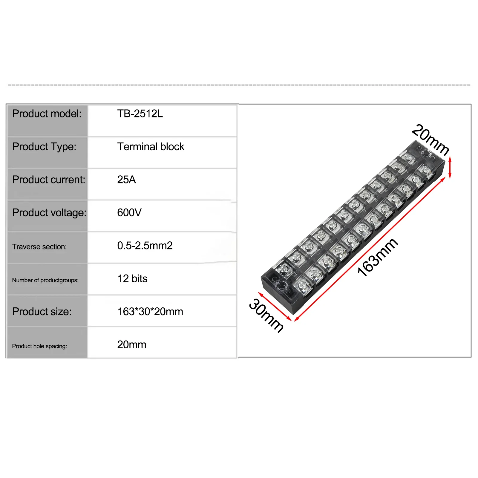 Double Row Terminal Block 600V 25A Terminal Block Copper Plate Combination Screws Household Appliances Connection