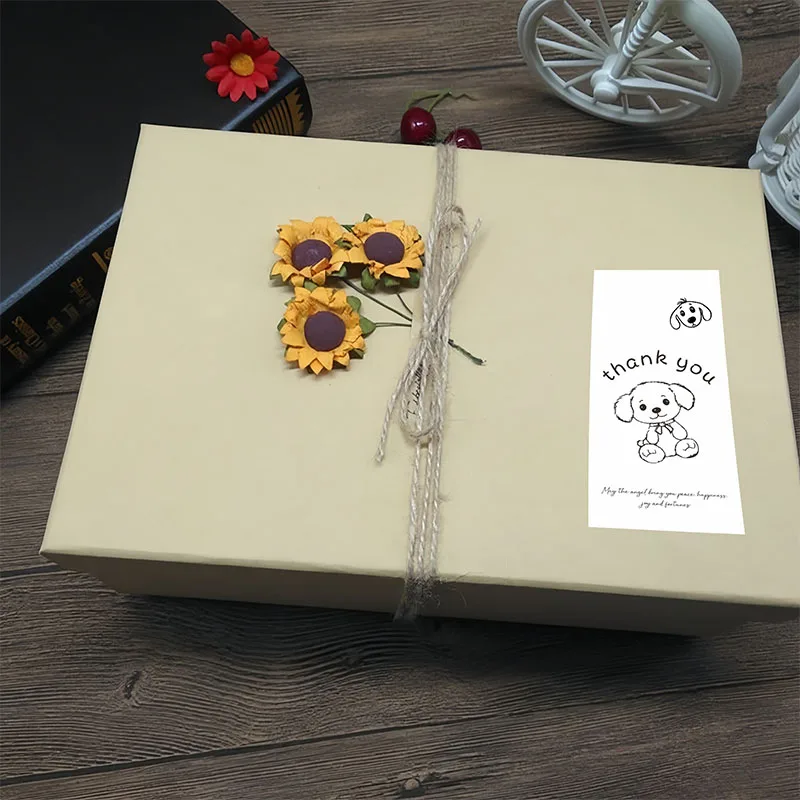 150pcs Rectangle Adhesive Label Thank You Roll Stickers Cartoon Dog Bear Kawaii Gift Decorative Packaging Seal Business Paper