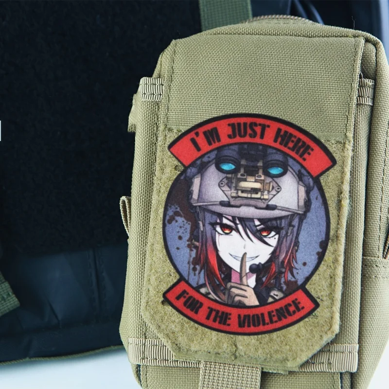 Anime Mikhail Mädchen taktische Moral Abzeichen Patch Ich bin nur hier für die Gewalt drucken Klett verschluss Militär Rucksack Aufkleber