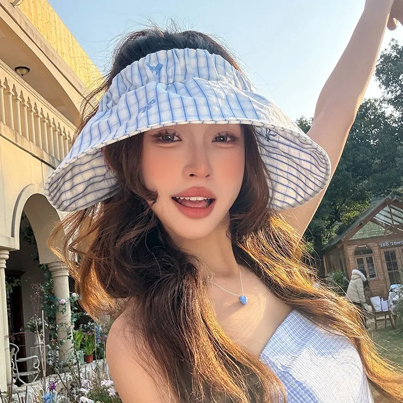 Sweet bow-checkered fisherman hat suitable for spring and summer with a wide brim for UV protection sunshade and sunblock 2