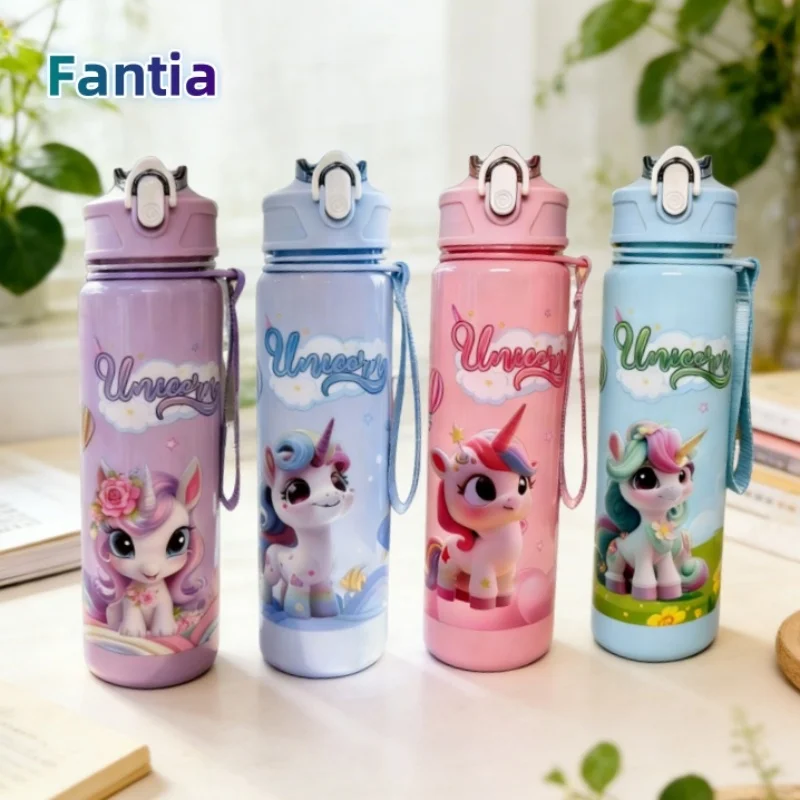 Robuster Einhorn-Weltraumbecher, sturzsicher, hochtemperaturbeständig, tragbar, für Studenten im Freien – BPA-frei, hitzebeständig, 750 ml