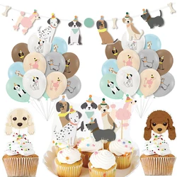 Cartoon Dog Happy Birthday Party Supplies Dog Birthday Cake Cupcake Topper Decorations Banner Latex Ballon Dog Theme Decoration